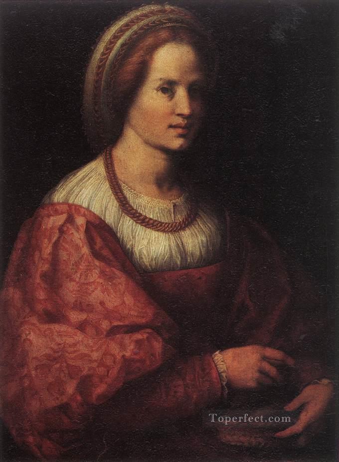 Portrait Of A Woman With A Basket Of Spindles renaissance mannerism Andrea del Sarto Oil Paintings
